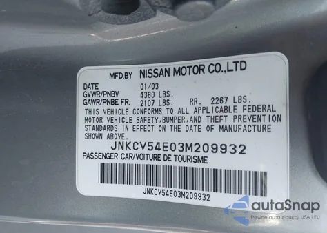 2003 Infiniti G35 Base W/6 Speed Manual z USA, uszkodzony, nr VIN JNKCV54E03M209932